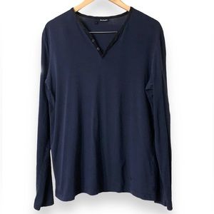 THE KOOPLES Navy Blue Leather Trim Two Button Henley